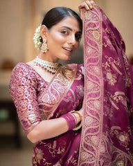 PREFERABLE WINE SOFT SILK SAREE WITH ETHNIC BLOUSE PIECE