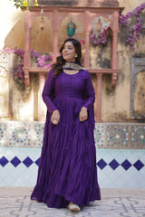 Tantalizing Purple Georgette Reception Wear Gown With Dupatta