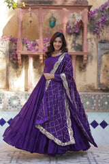 Tantalizing Purple Georgette Reception Wear Gown With Dupatta