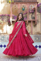 Attractive Pink Georgette Wedding Wear Gown With Dupatta