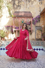 Attractive Pink Georgette Wedding Wear Gown With Dupatta