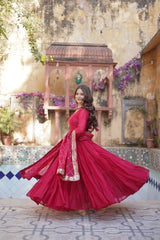 Attractive Pink Georgette Wedding Wear Gown With Dupatta
