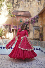 Attractive Pink Georgette Wedding Wear Gown With Dupatta