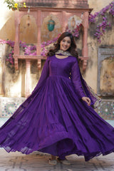 Tantalizing Purple Georgette Reception Wear Gown With Dupatta
