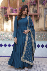 Morpeach Color Star Georgette Gown With Embroidered Dupatta By MITVAL
