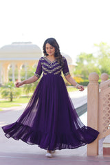 Pretty Purple Georgette Beads Work Festival Wear Gown