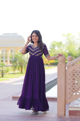 Pretty Purple Georgette Beads Work Festival Wear Gown