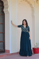 Precious Rama Blue Georgette Embroidered Traditional Gown