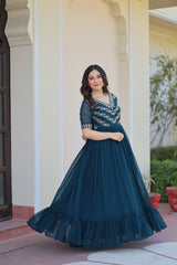 Precious Rama Blue Georgette Embroidered Traditional Gown