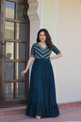 Precious Rama Blue Georgette Embroidered Traditional Gown
