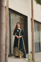 Delicate Blue Georgette Zari Embroidered Gown With Dupatta