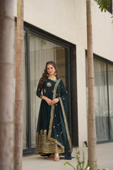 Delicate Blue Georgette Zari Embroidered Gown With Dupatta