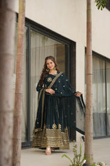 Delicate Blue Georgette Zari Embroidered Gown With Dupatta