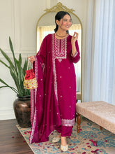 Embroidered Pleated A-Line Kurta with Trouser & Dupatta