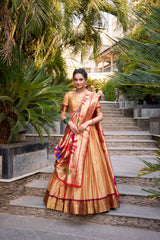 Delightful Beige Zari Weaving Paithani Silk Traditional Lehenga Choli