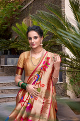 Delightful Beige Zari Weaving Paithani Silk Traditional Lehenga Choli