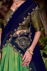MAGNETIC GREEN KANCHIPURAM SILK ZARI WEAVING HALF SAREE LEHENGA