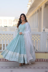 Ocean Blue Indian Gown for women with Embroidery Dupatta, Gown for women evening, Indian wedding dresses,Bridesmaid Dress