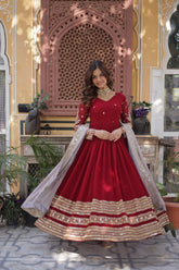 Traditional Maroon Embroidery Sequins Work Anarkali Suit Set