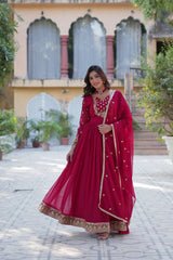 Attractive Pink Color Faux Blooming Georgette With Rich Sequins Embroidered Work Designer Gown
