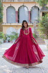 Attractive Pink Color Faux Blooming Georgette With Rich Sequins Embroidered Work Designer Gown