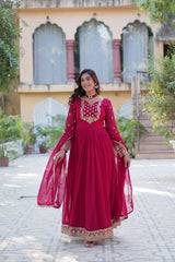 Attractive Pink Color Faux Blooming Georgette With Rich Sequins Embroidered Work Designer Gown