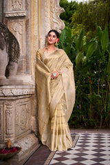 DESIGNER GOLD TISSUE WITH ZARI WORK SAREE FOR FESTIVE OCCASION