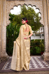 DESIGNER GOLD TISSUE WITH ZARI WORK SAREE FOR FESTIVE OCCASION
