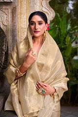 DESIGNER GOLD TISSUE WITH ZARI WORK SAREE FOR FESTIVE OCCASION