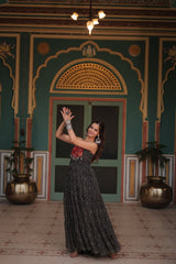 Black Color Navratri Special Long Bandhani Gown For Women