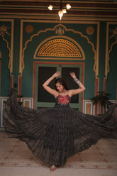 Black Color Navratri Special Long Bandhani Gown For Women