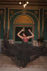 Black Color Navratri Special Long Bandhani Gown For Women