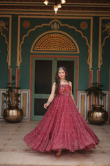 Attractive Maroon Bandhani Printed Georgette Navratri Wear Gown