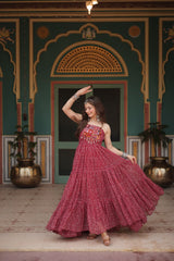 Attractive Maroon Bandhani Printed Georgette Navratri Wear Gown