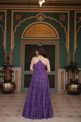 Purple Color Georgette Bandhej Print Navratri Gown