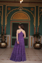 Purple Color Georgette Bandhej Print Navratri Gown
