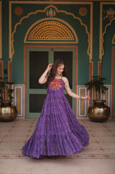 Purple Color Georgette Bandhej Print Navratri Gown