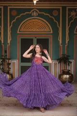 Purple Color Georgette Bandhej Print Navratri Gown