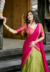 KANCHIPURAM ZARI WEAVING WORK SOUTH INDIAN HALF SAREE LEHENGA