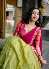 KANCHIPURAM ZARI WEAVING WORK SOUTH INDIAN HALF SAREE LEHENGA