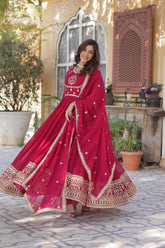 Alluring Pink Embroidered Georgette Wedding Gown With Dupatta