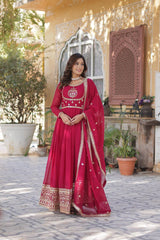 Alluring Pink Embroidered Georgette Wedding Gown With Dupatta