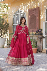 Alluring Pink Embroidered Georgette Wedding Gown With Dupatta