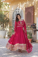 Alluring Pink Embroidered Georgette Wedding Gown With Dupatta