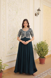 Luxury Designer Gown For Women - High-quality Faux Blooming Fabric With Zari Thread & Sequins Embroidery