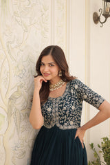 Luxury Designer Gown For Women - High-quality Faux Blooming Fabric With Zari Thread & Sequins Embroidery