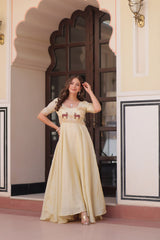 Embroidered Silk Readymade Gown – Festive & Party Wear Elegance