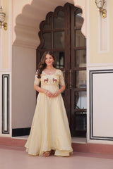 Embroidered Silk Readymade Gown – Festive & Party Wear Elegance