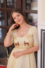 Embroidered Silk Readymade Gown – Festive & Party Wear Elegance