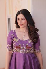 Embroidered Silk Readymade Gown – Festive & Party Wear Elegance